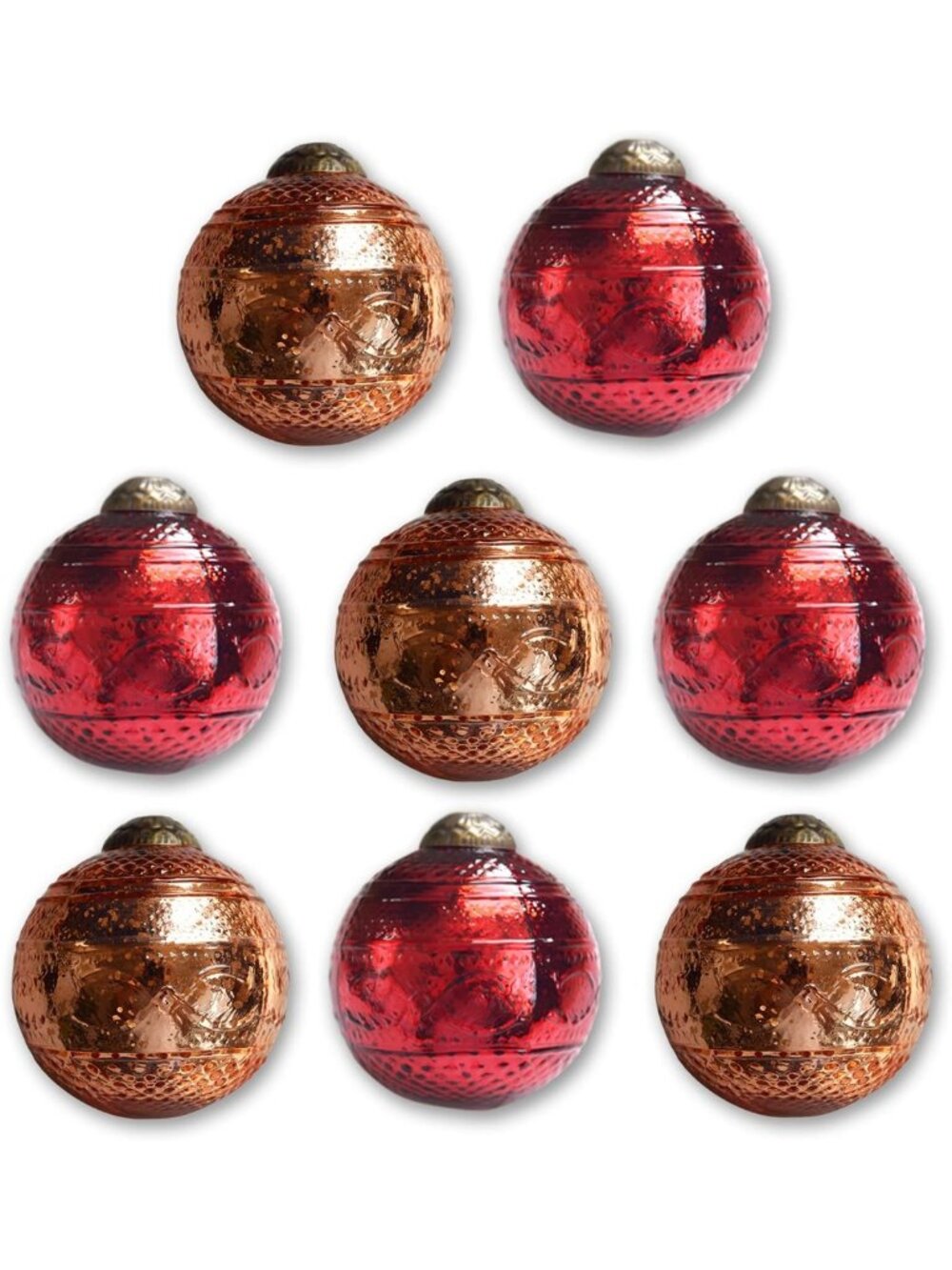 Set of 8 Elegant Red & Pink Mercury Glass Ornaments - Holiday Decor & Gifts